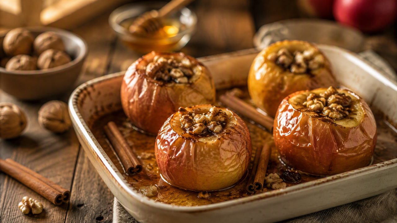 Запечённые яблоки с орехами и семечками